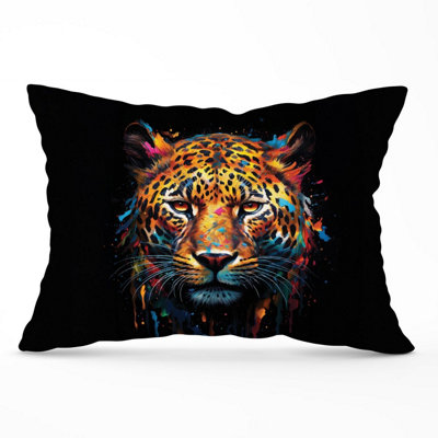 B&Q -  Splashart Leopard Face Cushions 33Cm X 48Cm