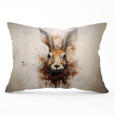 B&Q -  Watercolour Hare Face Cushions 33Cm X 48Cm