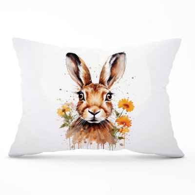 B&Q -  Watercolour Hare And Daisies Cushions 33Cm X 48Cm