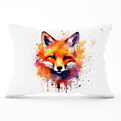 B&Q -  Watercolour Splashart Fox Face Cushions 33Cm X 48Cm