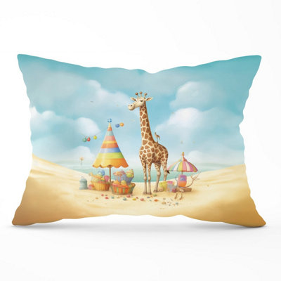 B&Q -  Giraffe On A Beach Holiday Cushions 33Cm X 48Cm
