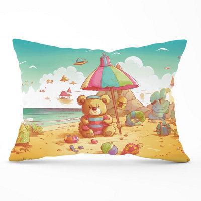 B&Q -  Teddy Bead On A Beach Holiday Cushions 33Cm X 48Cm