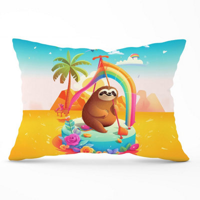 B&Q -  Sloth On A Beach Holiday Cushions 33Cm X 48Cm