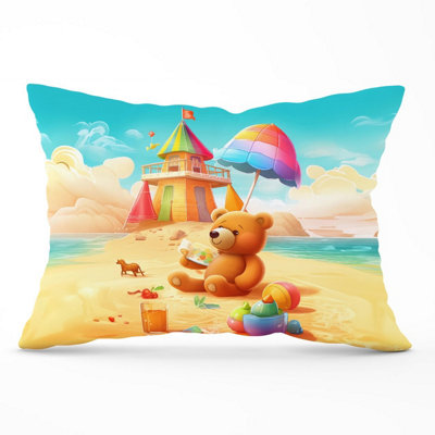B&Q -  Bear On A Beach Holiday Cushions 33Cm X 48Cm
