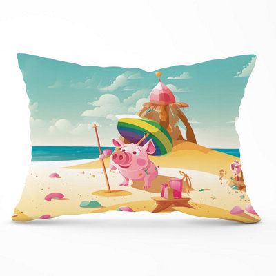 Warren Reed Designer Piglet On A Beach Holiday Cushions 33Cm X 48Cm from B&Q