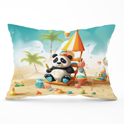 Warren Reed Designer Happy Panda On A Beach Holiday Cushions 33Cm X 48Cm from B&Q