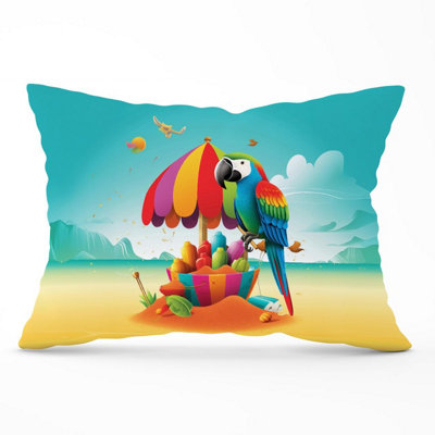 B&Q -  Parrot On A Beach Holiday Cushions 33Cm X 48Cm
