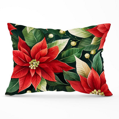 B&Q -  Poinsetta Watercolour Cushions 33Cm X 48Cm