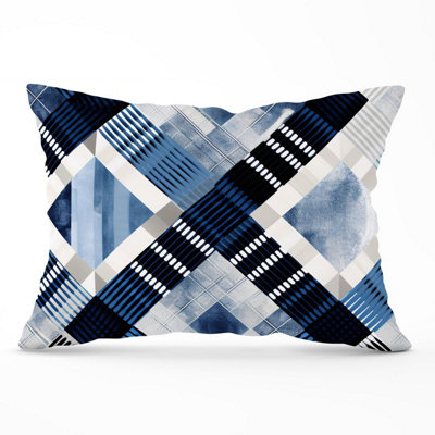 B&Q -  Checkered Square Black And Blue Cushions 33Cm X 48Cm