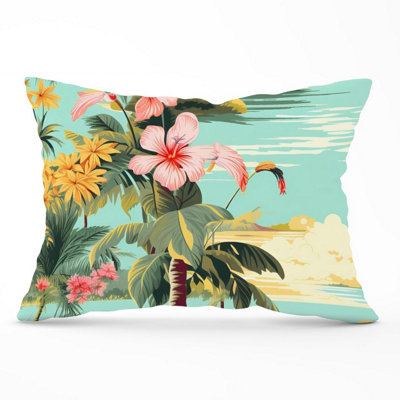 Warren Reed Designer Palm Trees And Hibiscus Cushions 33Cm X 48Cm from B&Q