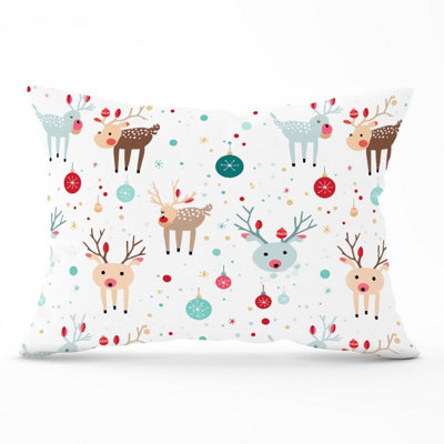 Warren Reed Designer Happy Reindeer With Christmas Lights Cushions 33Cm X 48Cm from B&Q