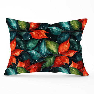 B&Q -  Christmas Watercolour Holly Leaf Cushions 33Cm X 48Cm