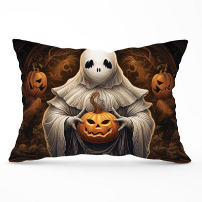 Warren Reed Designer Spooky White Ghost Holding Pumpkin Cushions 33Cm X 48Cm from B&Q