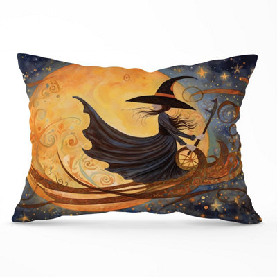 Warren Reed Designer Whimsical Witch On A Broomstick Cushions 33Cm X 48Cm from B&Q