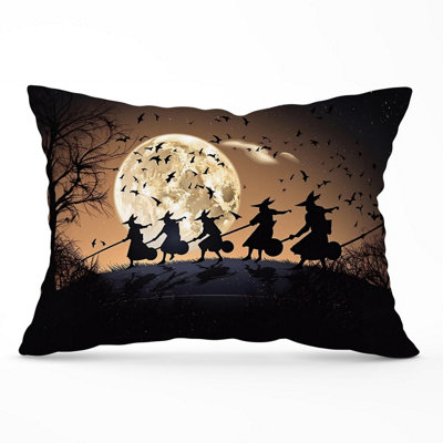 Warren Reed Designer A Group Of Witches Riding Broomsticks Cushions 33Cm X 48Cm from B&Q