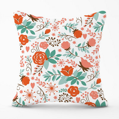 Warren Reed Designer Orange Floral Pattern Outdoor Cushion 45Cm X 45Cm from B&Q