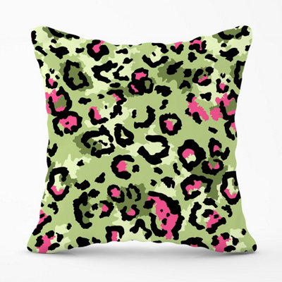 Warren Reed Designer Green And Pink Leopard Print Outdoor Cushion 45Cm X 45Cm from B&Q