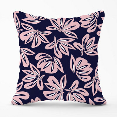 B&Q -  Pink Navy Floral Botanical Pattern Outdoor Cushion 45Cm X 45Cm