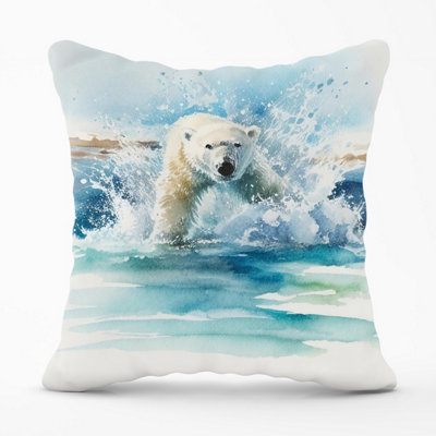 Warren Reed Designer Hunting Polar Bear Watercolour Outdoor Cushion 45Cm X 45Cm from B&Q