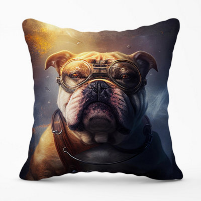 Warren Reed Designer Bulldog Splashart Golden Outdoor Cushion 45Cm X 45Cm from B&Q