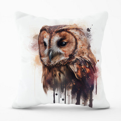 Warren Reed Designer Tawny Owl Face Splashart Light Background Outdoor Cushion 45Cm X 45Cm from B&Q