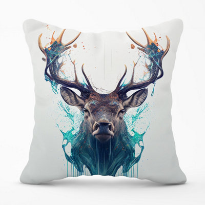Warren Reed Designer Stag Face Splashart Outdoor Cushion 45Cm X 45Cm from B&Q