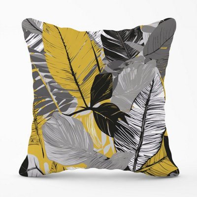 Warren Reed Designer Grey Yellow Floral Leaves Outdoor Cushion 45Cm X 45Cm from B&Q