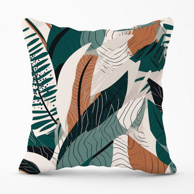 Warren Reed Designer Autumn Tropical Leaves Green Brown Outdoor Cushion 45Cm X 45Cm from B&Q