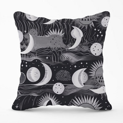 Warren Reed Designer Abstract Black White Moon And Sun Outdoor Cushion 45Cm X 45Cm from B&Q