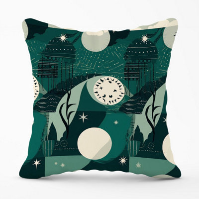 Warren Reed Designer Abstact Green Cream Moon And Stars Outdoor Cushion 45Cm X 45Cm from B&Q