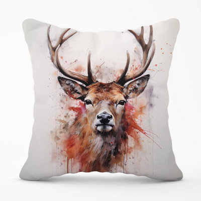 Warren Reed Designer Watercolour Splashart Stag Face Outdoor Cushion 45Cm X 45Cm from B&Q