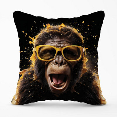 Warren Reed Designer Splashart Monkey Face With Yellow Glasses Outdoor Cushion 45Cm X 45Cm from B&Q