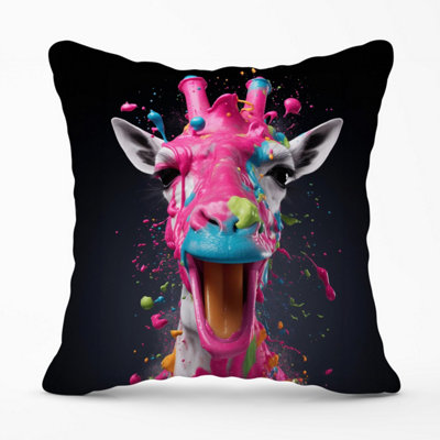 Warren Reed Designer Splashart Giraffe Face Pink Outdoor Cushion 45Cm X 45Cm from B&Q