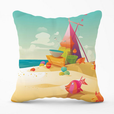 Warren Reed Designer Fish On A Beach Holiday Outdoor Cushion 45Cm X 45Cm from B&Q