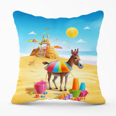 Warren Reed Designer Donkey On A Beach Holiday Outdoor Cushion 45Cm X 45Cm from B&Q