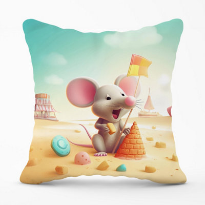 Warren Reed Designer A Mouse On A Beach Holiday Outdoor Cushion 45Cm X 45Cm from B&Q