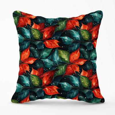 B&Q -  Christmas Watercolour Holly Leaf Outdoor Cushion 45Cm X 45Cm