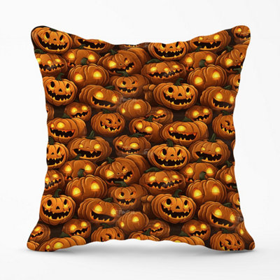 Warren Reed Designer Grinning Lanterns Pumpkins With Glowing Eyes Outdoor Cushion 45Cm X 45Cm from B&Q