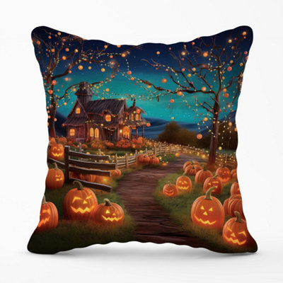 Warren Reed Designer Enchanted Hallowen Pumpkin Patch Outdoor Cushion 45Cm X 45Cm from B&Q