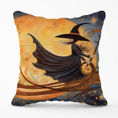 Warren Reed Designer Whimsical Witch On A Broomstick Outdoor Cushion 45Cm X 45Cm from B&Q