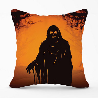 Warren Reed Designer A Spooky Black And Orange Ghost Outdoor Cushion 45Cm X 45Cm from B&Q