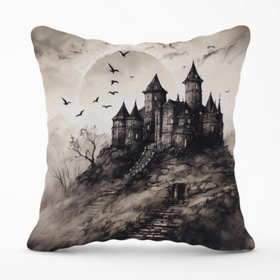 Warren Reed Designer A Realistic Ink Drawing Of A Haunted Castle Outdoor Cushion 45Cm X 45Cm from B&Q