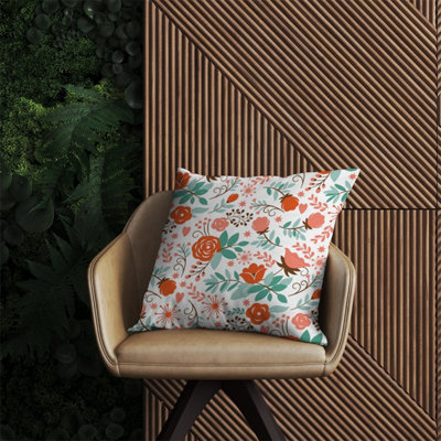 B&Q -  Orange Floral Pattern Outdoor Cushion 60Cm X 60Cm