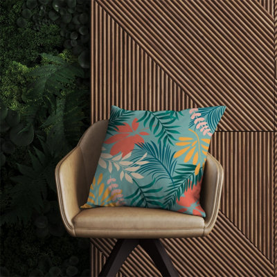 Warren Reed Designer Abstract Bright Colorful Tropical Leaves Outdoor Cushion 60Cm X 60Cm from B&Q