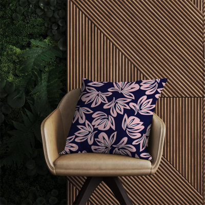 B&Q -  Pink Navy Floral Botanical Pattern Outdoor Cushion 60Cm X 60Cm