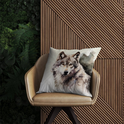 Warren Reed Designer Loyal Wolf Watercolour Outdoor Cushion 60Cm X 60Cm from B&Q