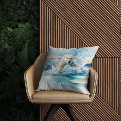 Warren Reed Designer Hunting Polar Bear Watercolour Outdoor Cushion 60Cm X 60Cm from B&Q