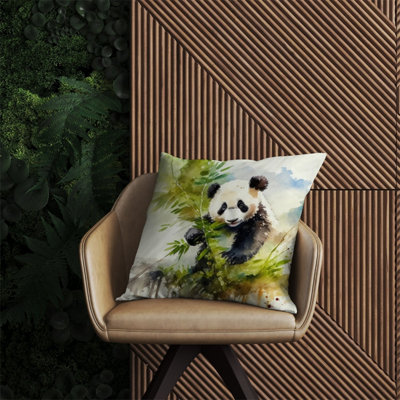 Warren Reed Designer Panda Eating Bamboo Watercolour Outdoor Cushion 60Cm X 60Cm from B&Q