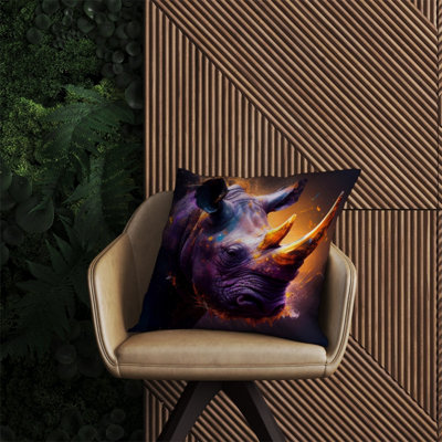 Warren Reed Designer Golden Rhino Face Splashart Outdoor Cushion 60Cm X 60Cm from B&Q