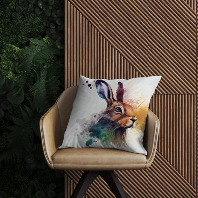 Warren Reed Designer Hare Close Up Splashart Outdoor Cushion 60Cm X 60Cm from B&Q